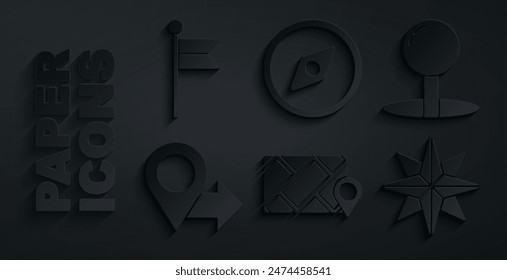 Set City map navigation, Push pin, Location, Wind rose, Compass and marker icon. Vector