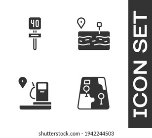 Set City Map Navigation, Road Traffic Sign, Location And Gas Station And Broken Road Icon. Vector