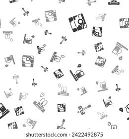 Set City map navigation, Road traffic sign, Location and gas station and with fountain on seamless pattern. Vector
