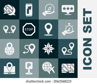 Set City map navigation, Route location, Compass, Stop sign, Infographic of city and Location icon. Vector