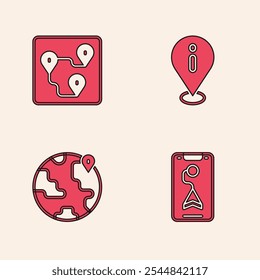 Definir Navegação no mapa da cidade, Localização da rota, Localização com informações e o ícone do globo. Vetor