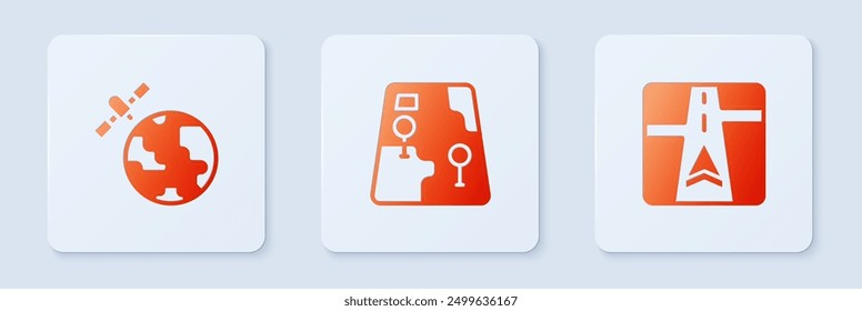 Set City map navigation, Satellites orbiting the planet and Gps device with. White square button. Vector