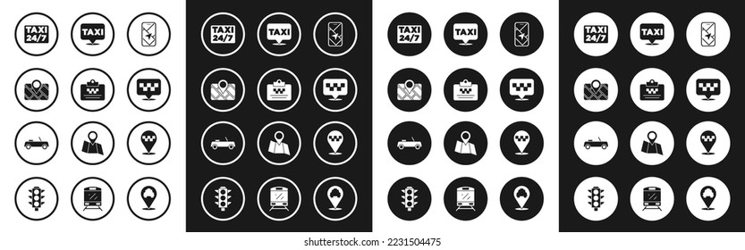 Set City map navigation, Taxi driver license, Gps device with, Location taxi,  and Car icon. Vector