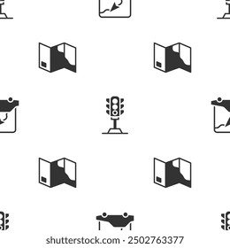 Set City map navigation, Traffic light and Folded on seamless pattern. Vector