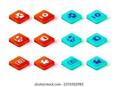 Set City map navigation, World globe with compass, Location the, Train, heart and Monitor location marker icon. Vector