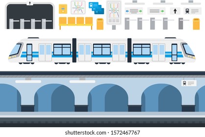 Set of City Metro icons flat vector illustration