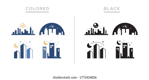 Set of city night vector icon logo design