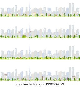 set of city and people illustration