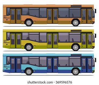 Set Of City Public Buses. Vector Illustration 2