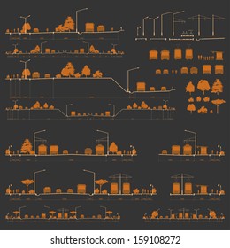 Set of city road cross-sections