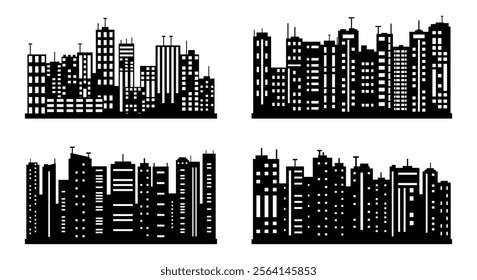 set of City silhouette in flat style. Modern urban landscape. Vector illustration. City skyscrapers building office skyline on white background