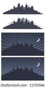 set of city silhouettes backgrounds