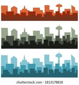 Set of city silhouettes. Cityscape backgrounds