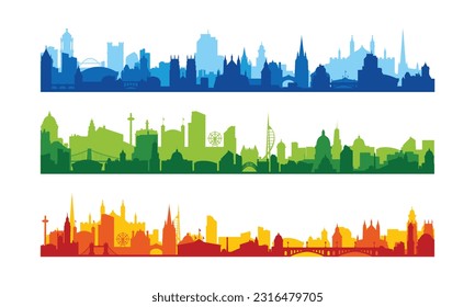 Set of city silhouettes. Cityscape backgrounds, over print cityscape