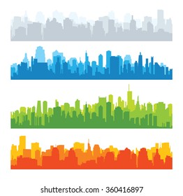 Set of city silhouettes. Cityscape backgrounds