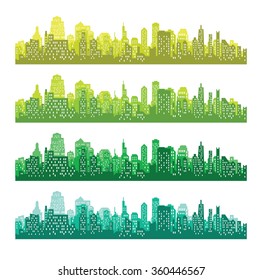 Set of city silhouettes. Cityscape backgrounds