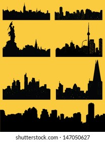 Set of city silhouettes, vector