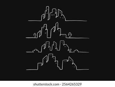 set city skyscraper silhouette monoline doodle hand drawn