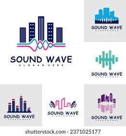 Set of City with Sound wave logo design concept vector. Sound wave illustration design