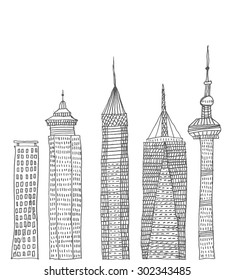 set of city towers - cartoon