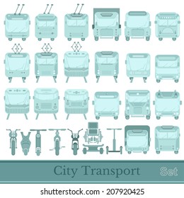 set of city transport front view silhouettes