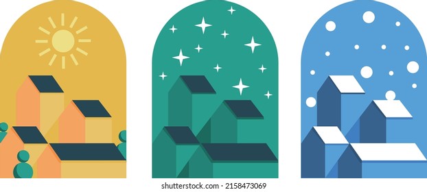 a set of city vector illustrations with various seasons