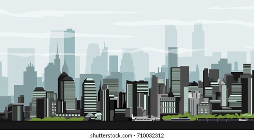 Set of cityscape background. Buildings silhouette cityscape. Modern architecture. Urban landscape. Horizontal banner with megapolis panorama. Building icon. Vector illustration