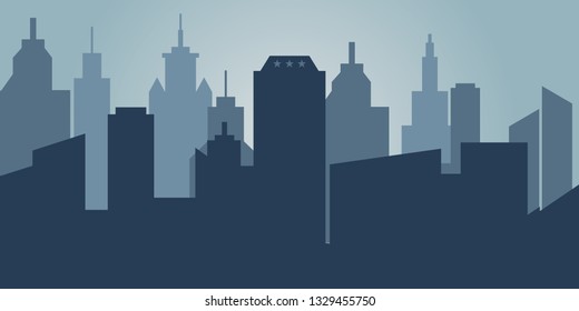 Set of cityscape background. Skyline silhouettes. Modern architecture. Horizontal banner with megapolis panorama. Building icon. Vector illustration. City silhouettes, building vector illustration.
