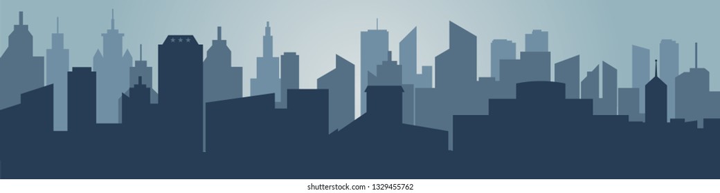 Set of cityscape background. Skyline silhouettes. Modern architecture. Horizontal banner with megapolis panorama. Building icon. Vector illustration. City silhouettes, building vector illustration.