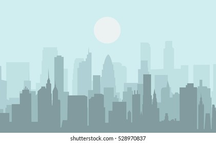 Set of cityscape background. Skyline silhouettes. Modern architecture. Urban landscape. Horizontal banner with megapolis panorama. Building icon. Vector illustration