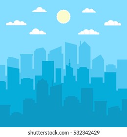 Set of cityscape background. Skyline silhouettes. Modern architecture. Horizontal banner with megapolis panorama. Flat vector illustration.