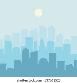 Set of cityscape background. Skyline silhouettes. Modern architecture. Horizontal banner with megapolis panorama. Flat vector illustration.