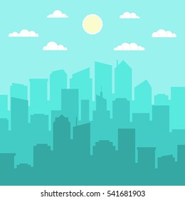 Set of cityscape background. Skyline silhouettes. Modern architecture. Horizontal banner with megapolis panorama. Flat vector illustration.