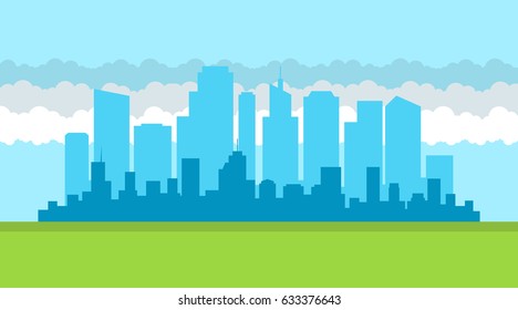 Set of cityscape background. Skyline silhouettes. Modern architecture. Horizontal banner with megapolis panorama. Flat vector illustration.