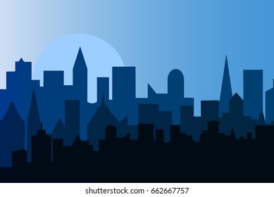 Set of cityscape at dawn. Horizontal banner with metropolis panorama.