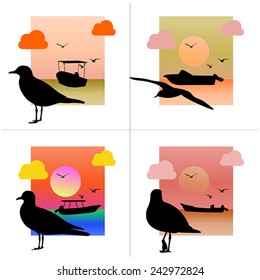 set of cityscape with seagull icon 