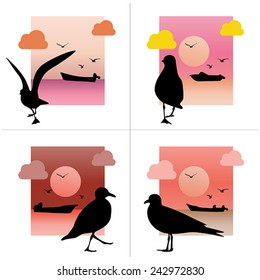 set of cityscape with seagull icon 