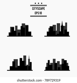 Set of cityscape silhouettes. Image of city buildings silhouettes