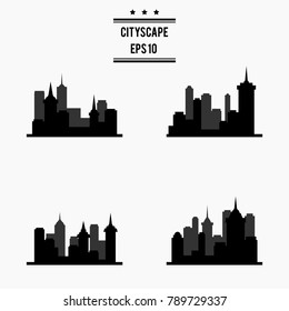 Set of cityscape silhouettes. Image of city buildings silhouettes