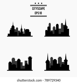 Set of cityscape silhouettes. Image of city buildings silhouettes