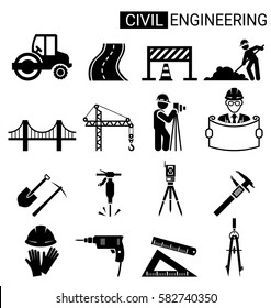 Set Of Civil Engineering Icon Design For Infrastructure Construction Concept