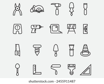 set of civil engineering tools outline icon .working hand tools sign and symbol