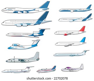 Set of civilian airplanes