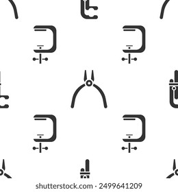 Set Clamp tool, Pliers tool and Clamp and screw tool on seamless pattern. Vector