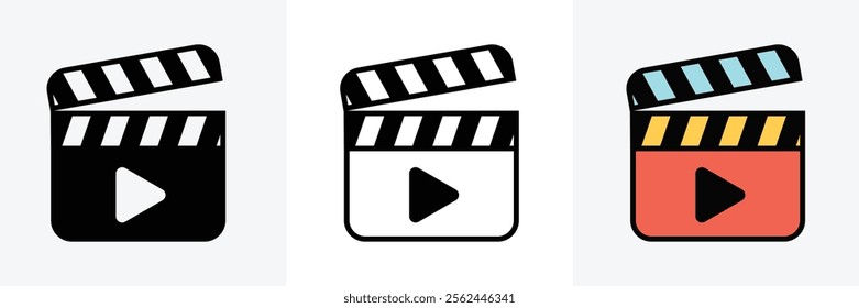 Set of Clapper board icon collection. Movie clapper board, movie glyph symbol. Vector Illustration.