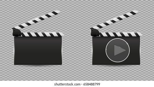 Set. Clapper board on a transparent background. Vector illustration. Cinema