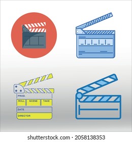 set of Clapperboard icon, line isolated or logo isolated sign symbol vector, outline and stroke style Collection of high-quality vector illustration,