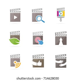 Set of clapperboard logo combination. Movie and cinema symbol or icon. Unique film and video logotype design template.