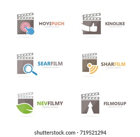Set of clapperboard logo combination. Movie and cinema symbol or icon. Unique film and video logotype design template.