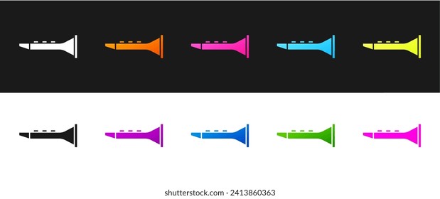 Set Clarinet icon isolated on black and white background. Musical instrument.  Vector